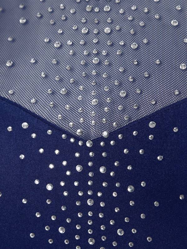 Women Long Sleeve Glittery Rhinestone Hollow Back Gymnastics Unitard thumb