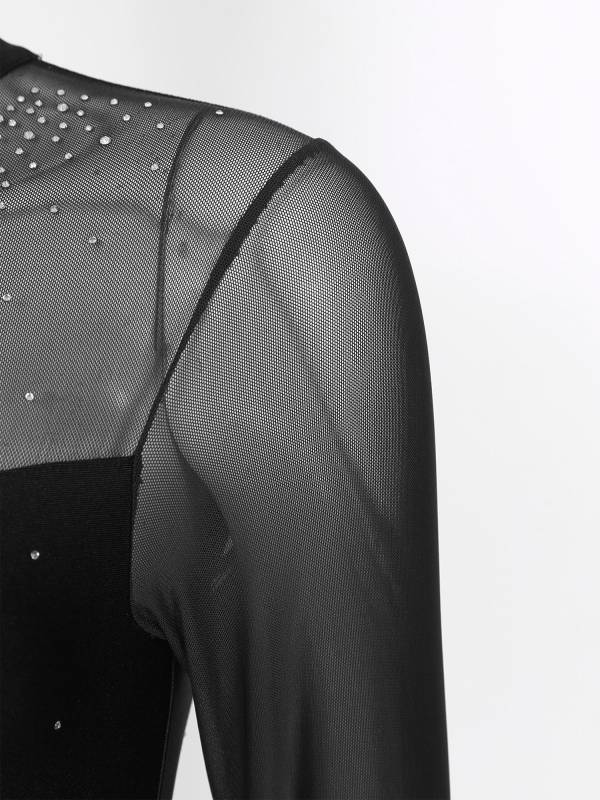 Women Long Sleeve Glittery Rhinestone Hollow Back Gymnastics Unitard thumb