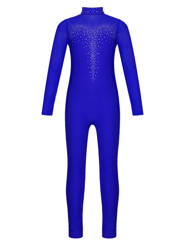 Kids Girls Long Sleeve Shiny Rhinestone Gymnastics Unitard thumb