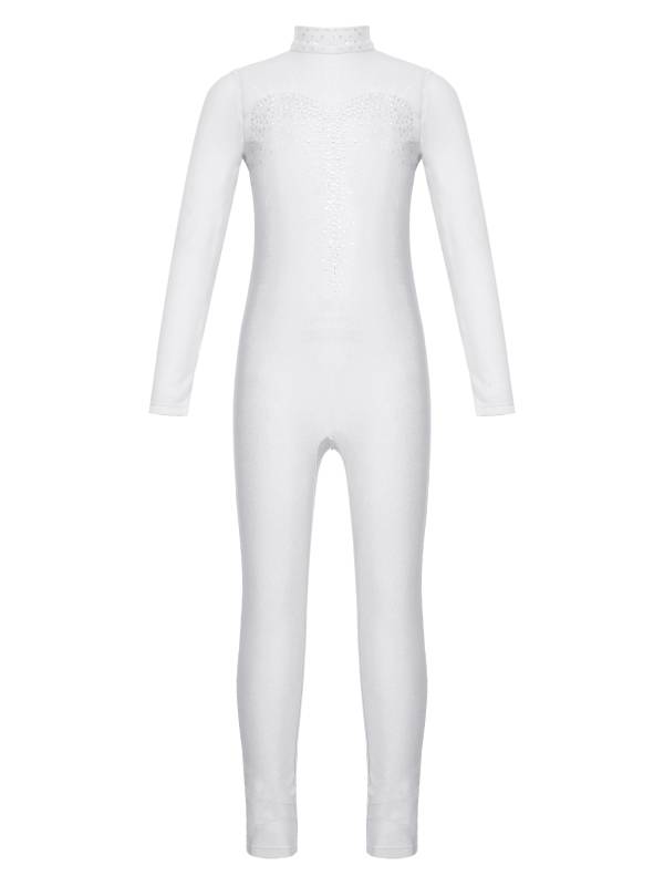 Kids Girls Long Sleeve Shiny Rhinestone Gymnastics Unitard thumb