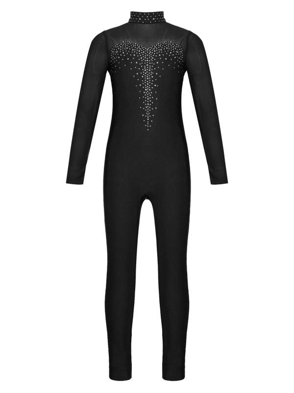 Kids Girls Long Sleeve Shiny Rhinestone Gymnastics Unitard thumb