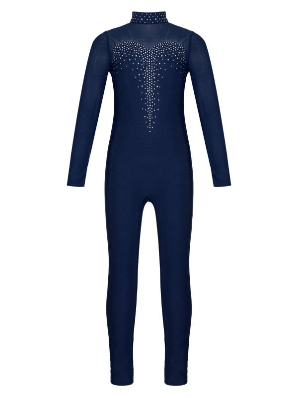 Kids Girls Long Sleeve Shiny Rhinestone Gymnastics Unitard thumb