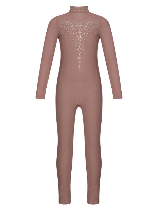 Kids Girls Long Sleeve Shiny Rhinestone Gymnastics Unitard thumb