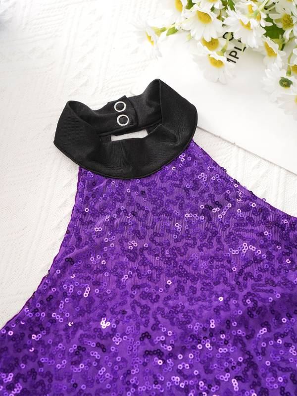 Kids Girls Sequins Sleeveless Colorblock Rhythmic Gymnastics Leotard thumb