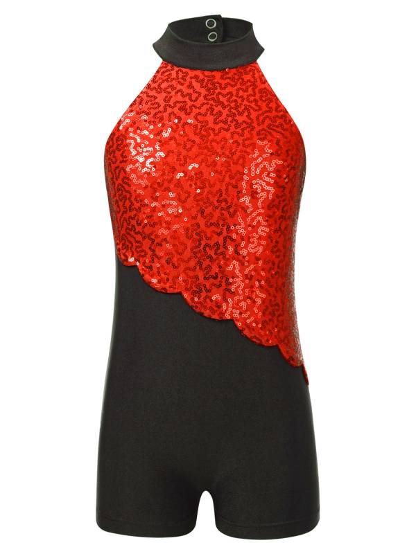 Kids Girls Sequins Sleeveless Colorblock Rhythmic Gymnastics Leotard thumb