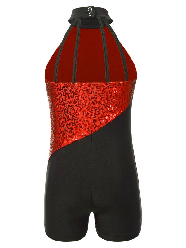Kids Girls Sequins Sleeveless Colorblock Rhythmic Gymnastics Leotard thumb
