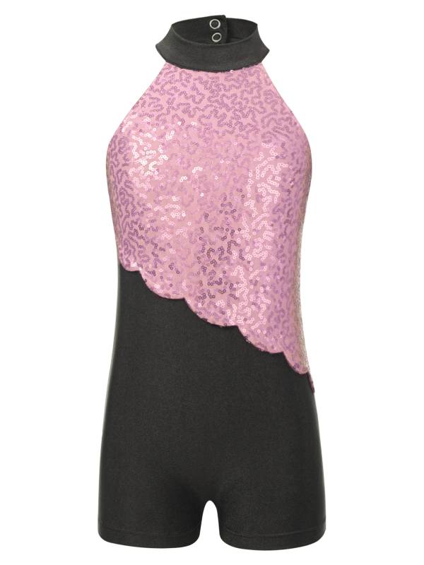 Kids Girls Sequins Sleeveless Colorblock Rhythmic Gymnastics Leotard thumb