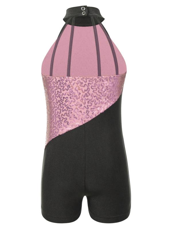 Kids Girls Sequins Sleeveless Colorblock Rhythmic Gymnastics Leotard thumb