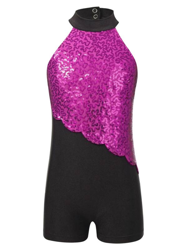 Kids Girls Sequins Sleeveless Colorblock Rhythmic Gymnastics Leotard thumb