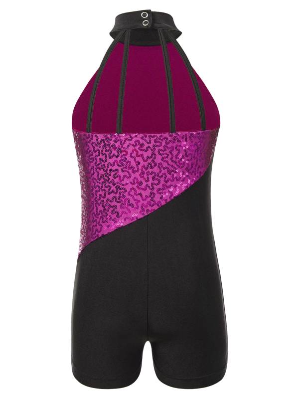 Kids Girls Sequins Sleeveless Colorblock Rhythmic Gymnastics Leotard thumb