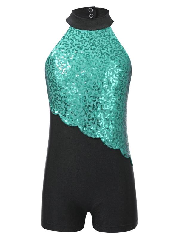 Kids Girls Sequins Sleeveless Colorblock Rhythmic Gymnastics Leotard thumb