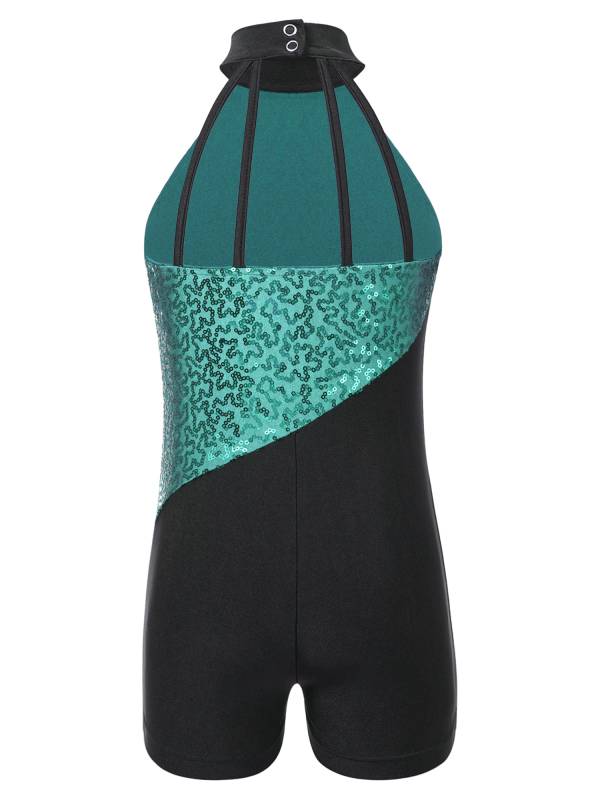 Kids Girls Sequins Sleeveless Colorblock Rhythmic Gymnastics Leotard thumb