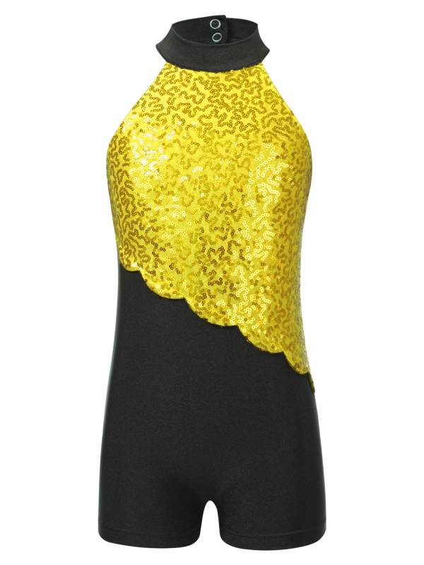Kids Girls Sequins Sleeveless Colorblock Rhythmic Gymnastics Leotard thumb