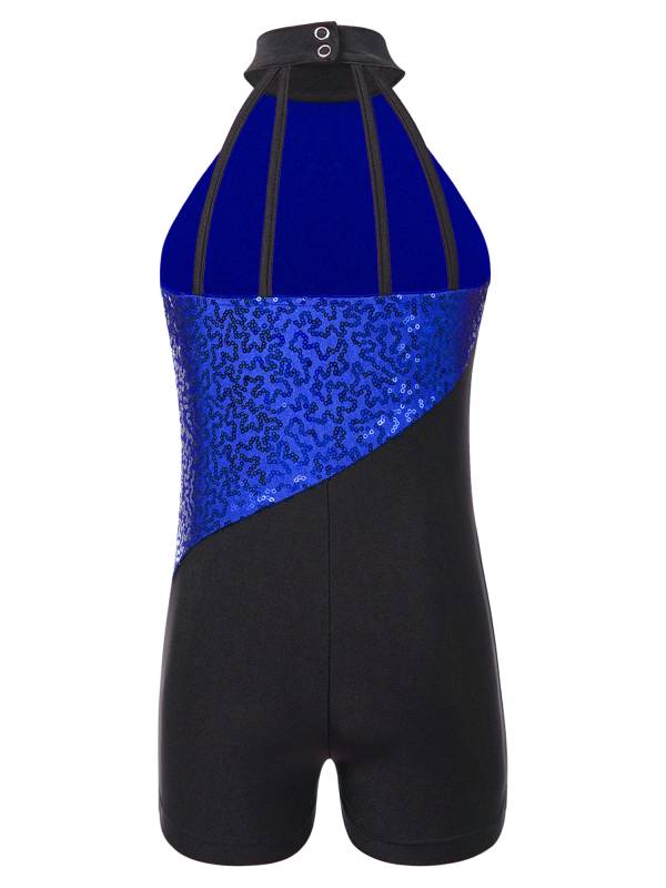 Kids Girls Sequins Sleeveless Colorblock Rhythmic Gymnastics Leotard thumb