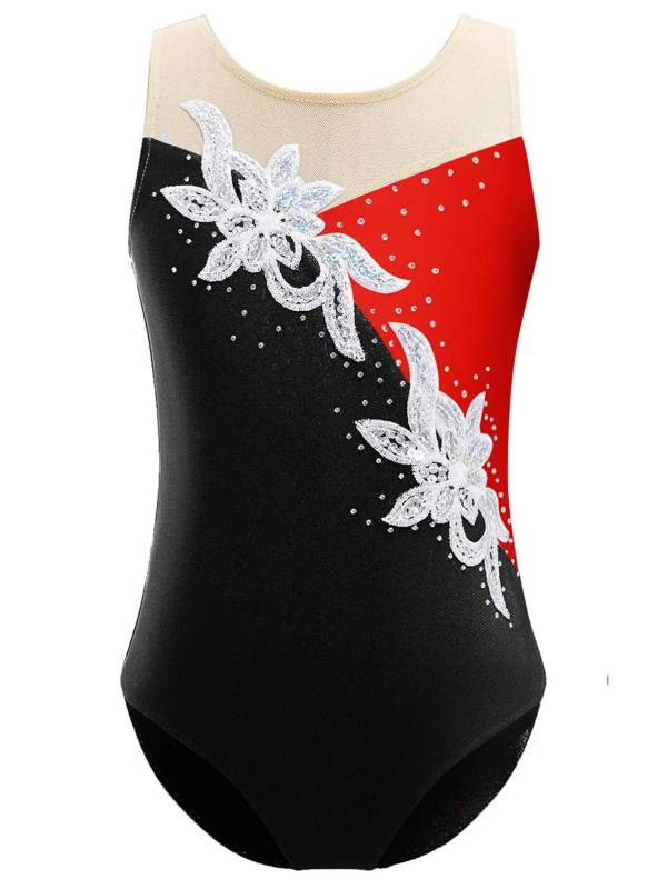 Kids Girls Sleeveless Glittering Sequins Gymnastics Skating Leotard thumb