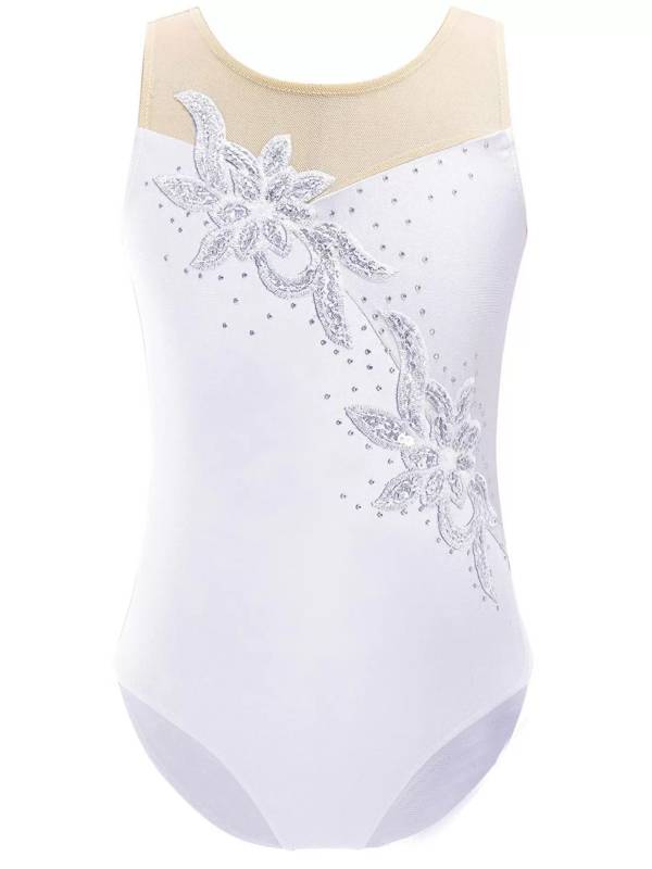 Kids Girls Sleeveless Glittering Sequins Gymnastics Skating Leotard thumb