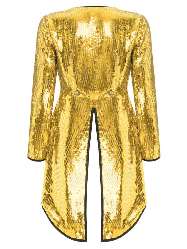 Women Sparkle Sequin One-Button Halloween Magician Tailcoat Jacket thumb