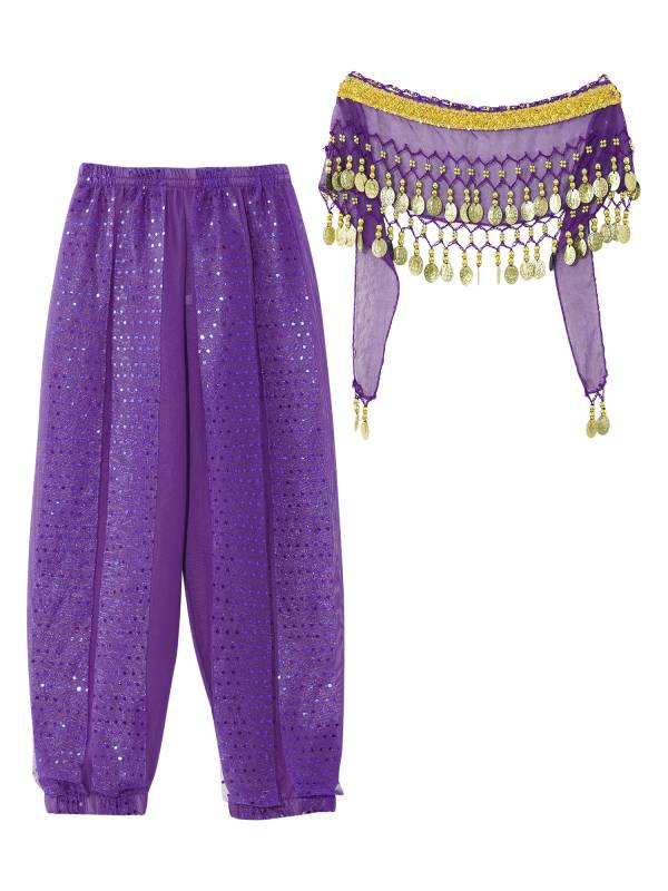 Kids Girls Sequined Chiffon Belly Dance Pants thumb