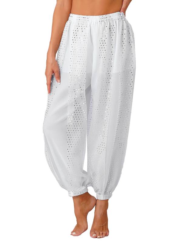Women Sequined Dots Chiffon Belly Dance Pants thumb
