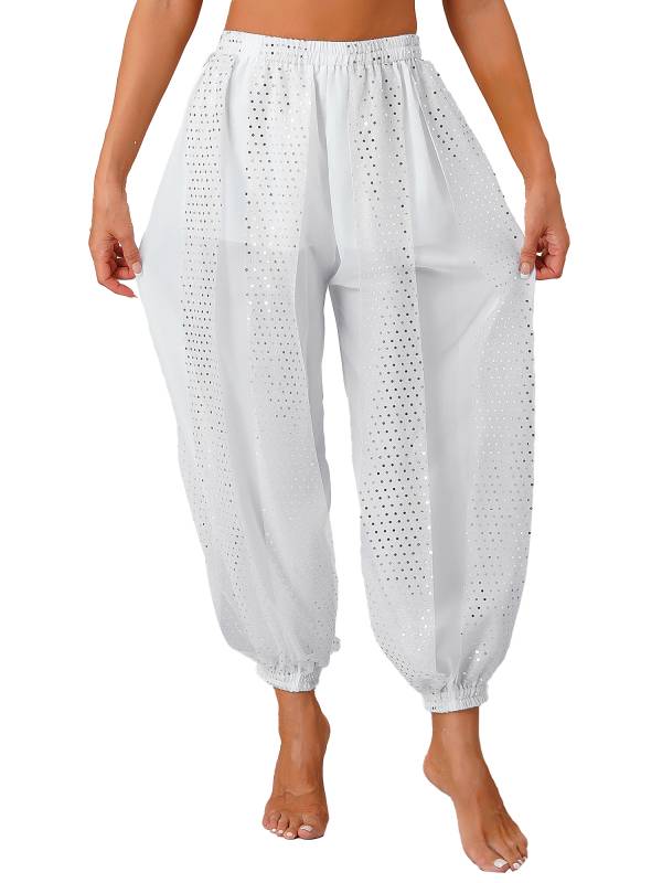 Women Sequined Dots Chiffon Belly Dance Pants thumb