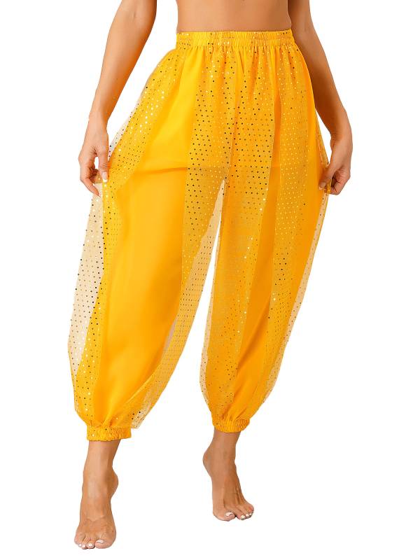 Women Sequined Dots Chiffon Belly Dance Pants thumb