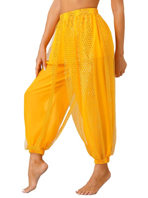 Women Sequined Dots Chiffon Belly Dance Pants thumb