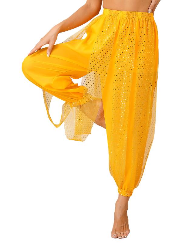 Women Sequined Dots Chiffon Belly Dance Pants thumb