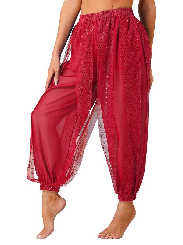 Women Sequined Dots Chiffon Belly Dance Pants thumb