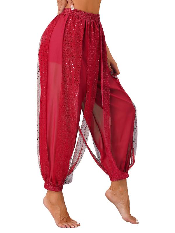 Women Sequined Dots Chiffon Belly Dance Pants thumb