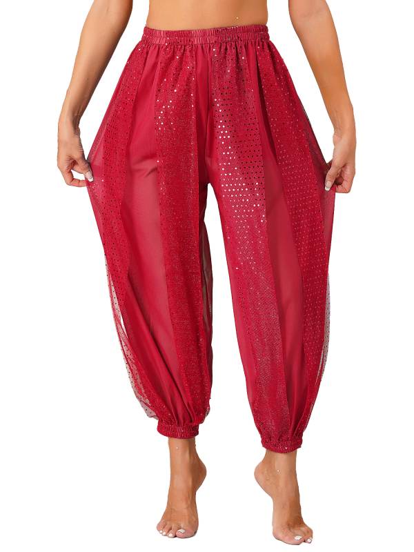 Women Sequined Dots Chiffon Belly Dance Pants thumb