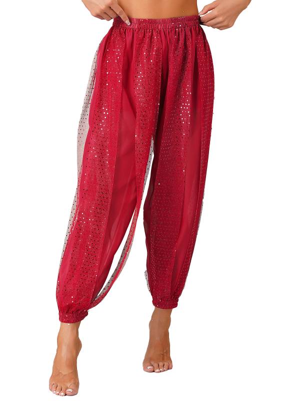 Women Sequined Dots Chiffon Belly Dance Pants thumb