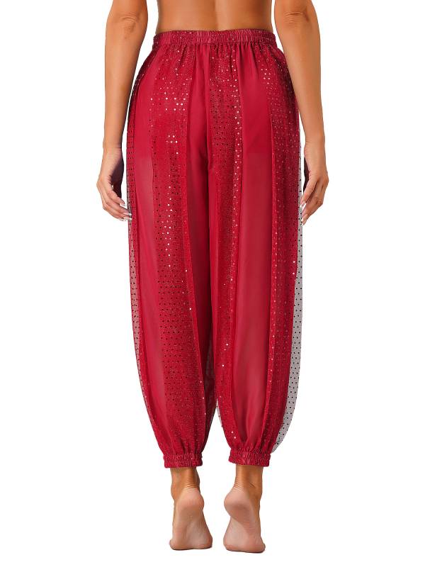 Women Sequined Dots Chiffon Belly Dance Pants thumb