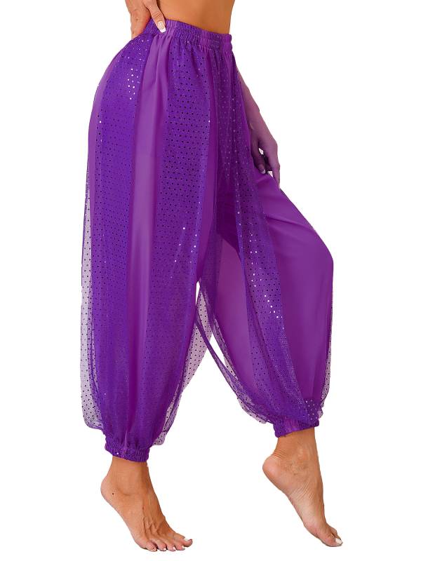 Women Sequined Dots Chiffon Belly Dance Pants thumb