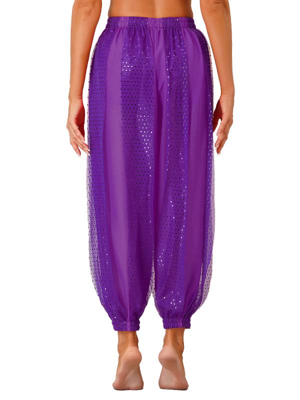 Women Sequined Dots Chiffon Belly Dance Pants thumb