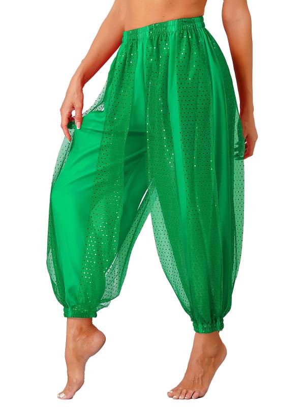 Women Sequined Dots Chiffon Belly Dance Pants thumb