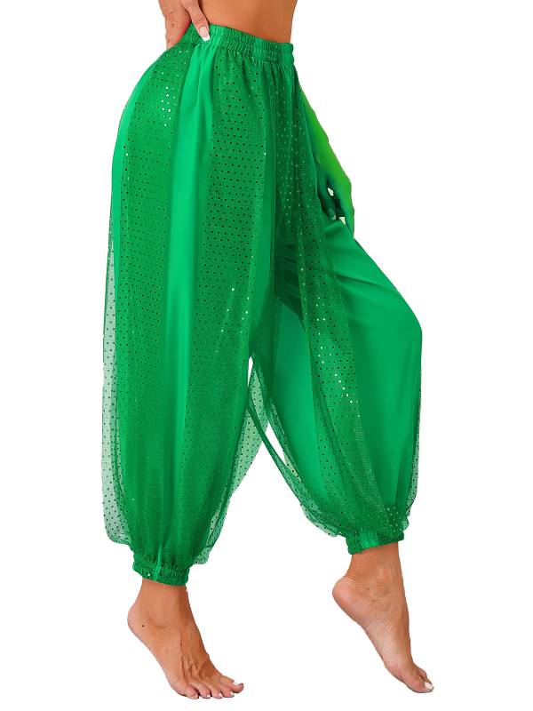 Women Sequined Dots Chiffon Belly Dance Pants thumb