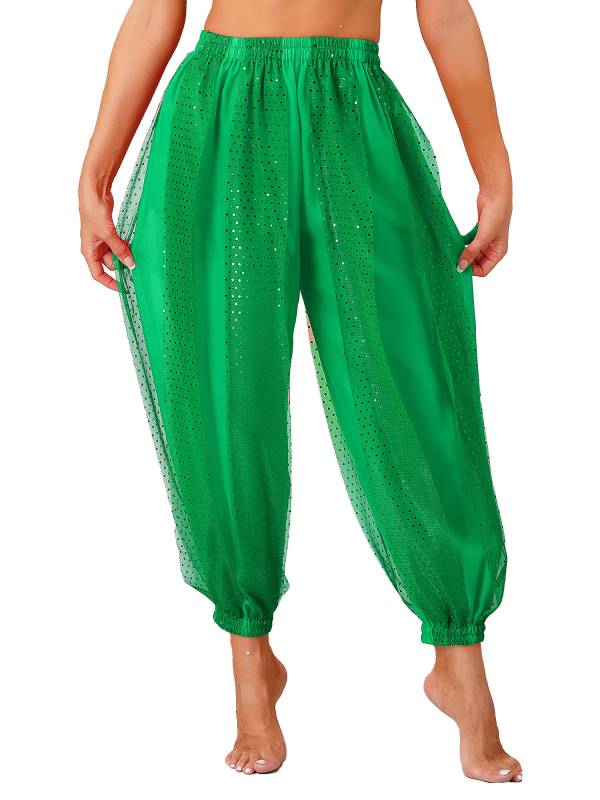 Women Sequined Dots Chiffon Belly Dance Pants thumb