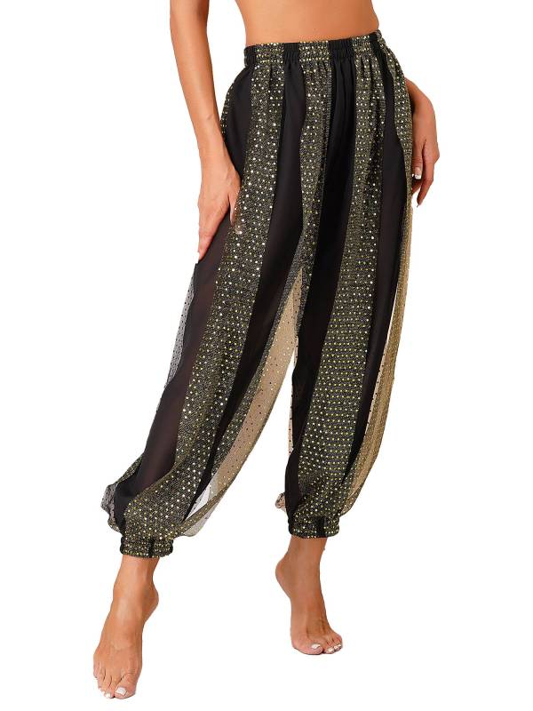 Women Sequined Dots Chiffon Belly Dance Pants thumb