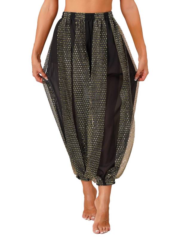Women Sequined Dots Chiffon Belly Dance Pants thumb