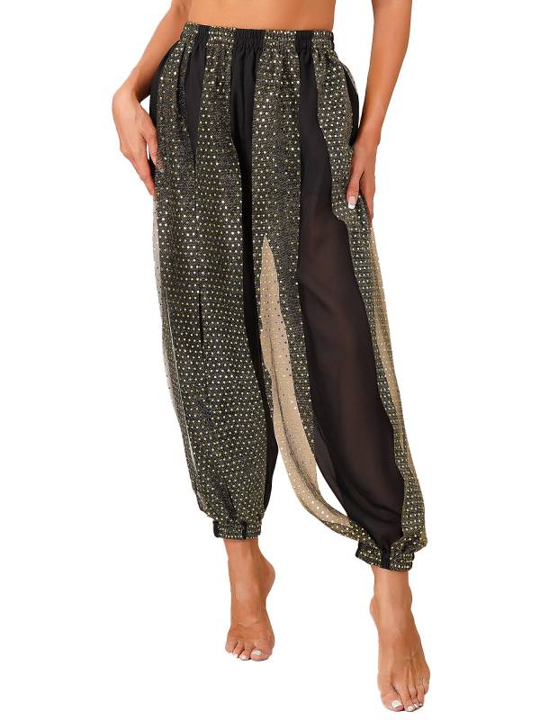Women Sequined Dots Chiffon Belly Dance Pants thumb