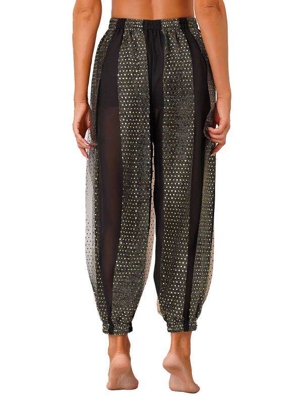 Women Sequined Dots Chiffon Belly Dance Pants thumb