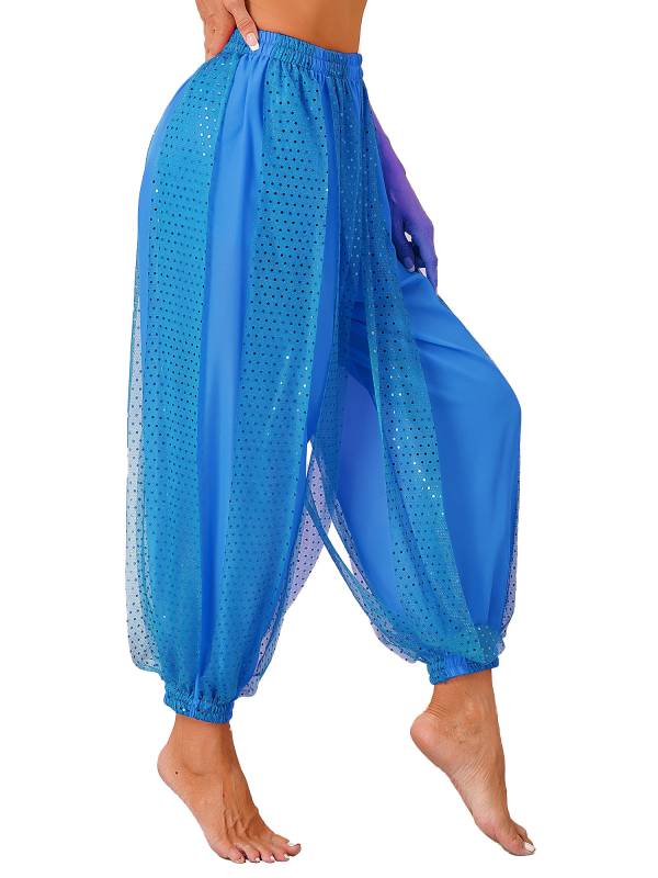 Women Sequined Dots Chiffon Belly Dance Pants thumb