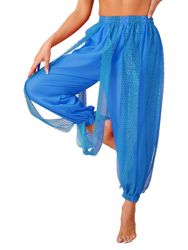 Women Sequined Dots Chiffon Belly Dance Pants thumb