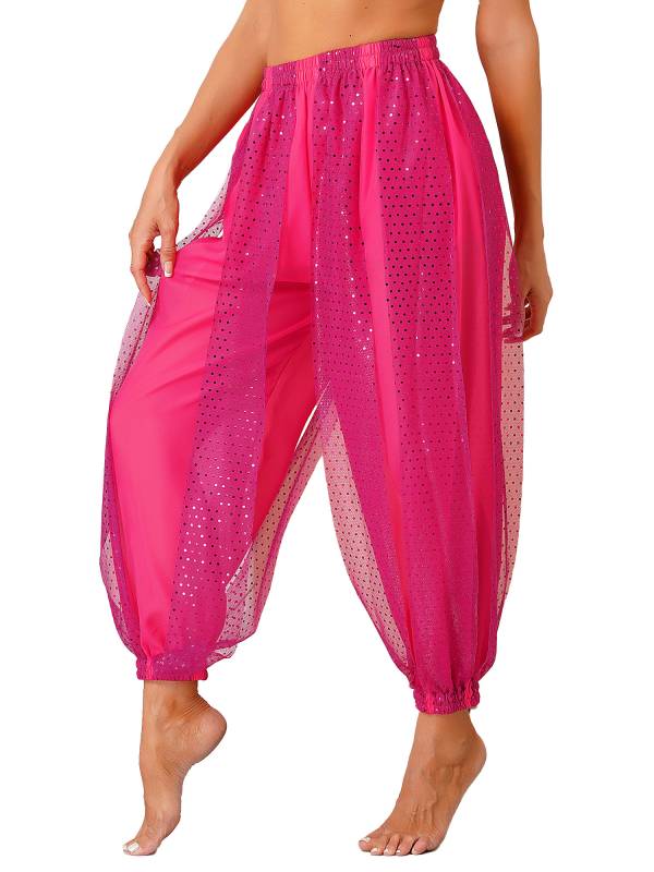 Women Sequined Dots Chiffon Belly Dance Pants thumb
