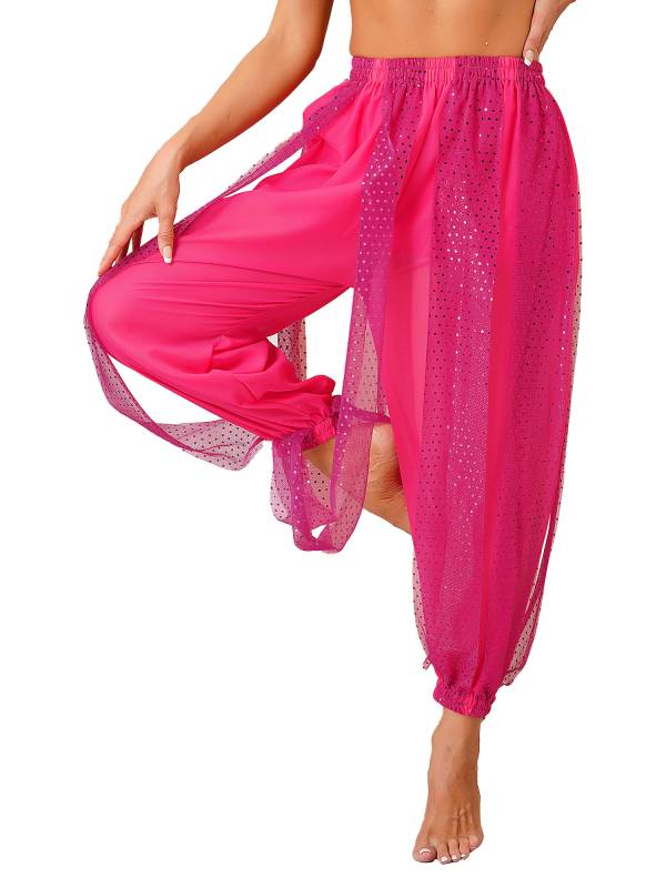 Women Sequined Dots Chiffon Belly Dance Pants thumb