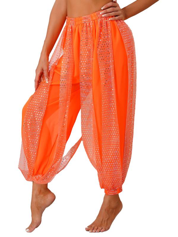 Women Sequined Dots Chiffon Belly Dance Pants thumb