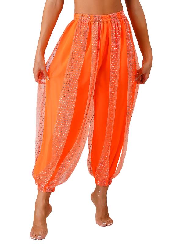 Women Sequined Dots Chiffon Belly Dance Pants thumb