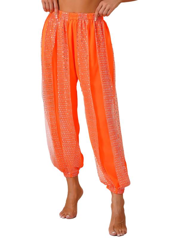 Women Sequined Dots Chiffon Belly Dance Pants thumb