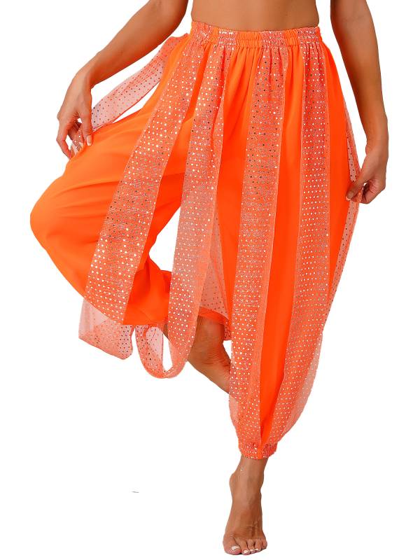Women Sequined Dots Chiffon Belly Dance Pants thumb