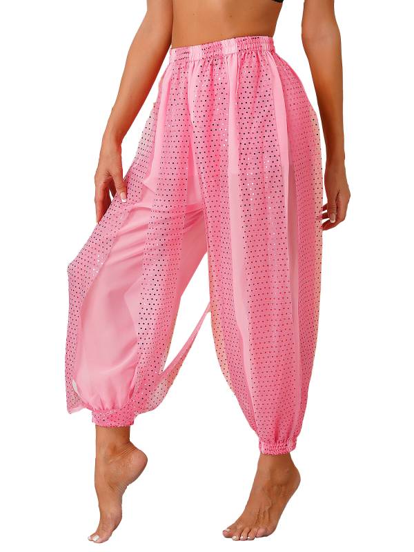 Women Sequined Dots Chiffon Belly Dance Pants thumb